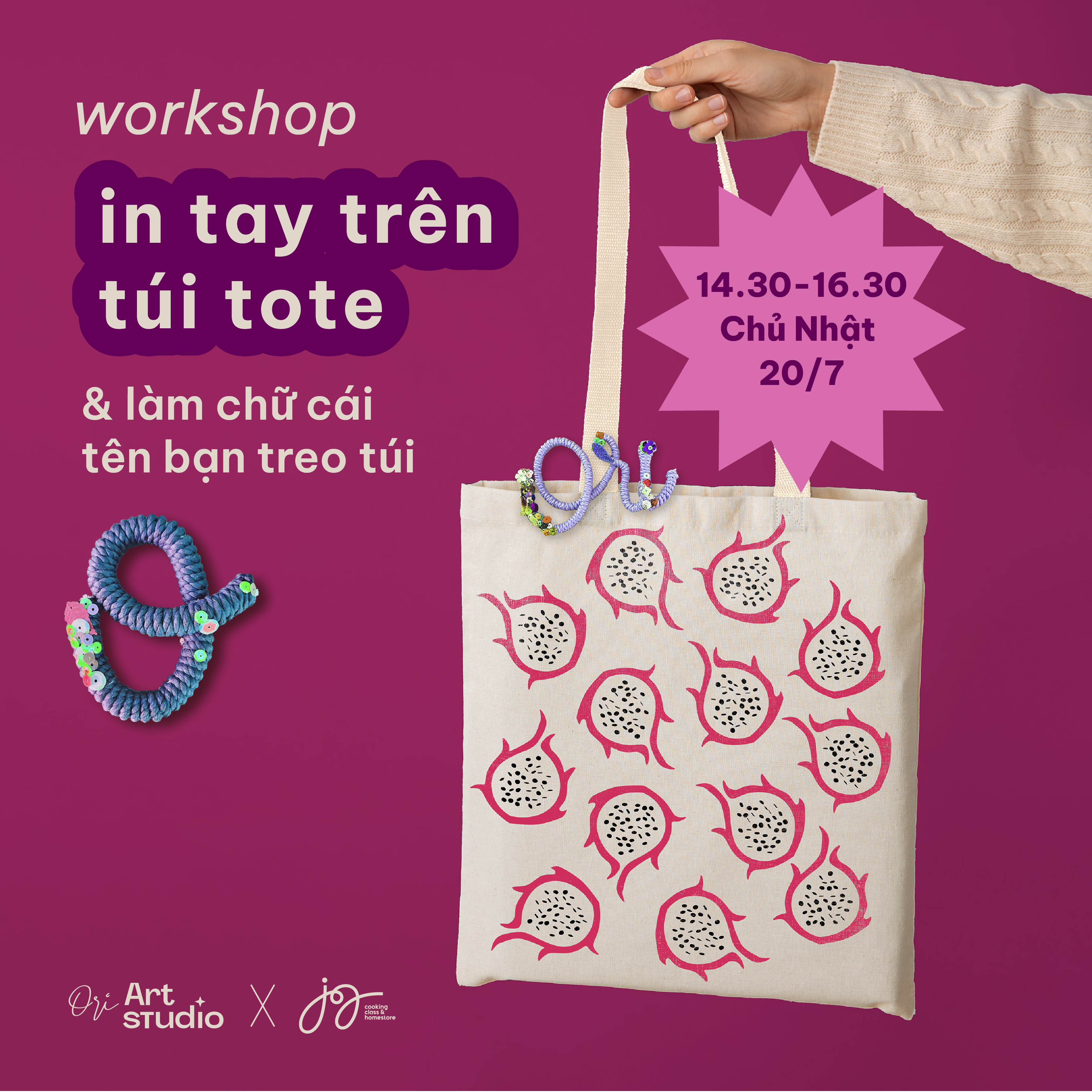Hình ảnh 5 của sự kiện WORKSHOP IN TAY TRÊN TÚI TOTE VÀ LÀM CHỮ CÁI TREO TÚI
