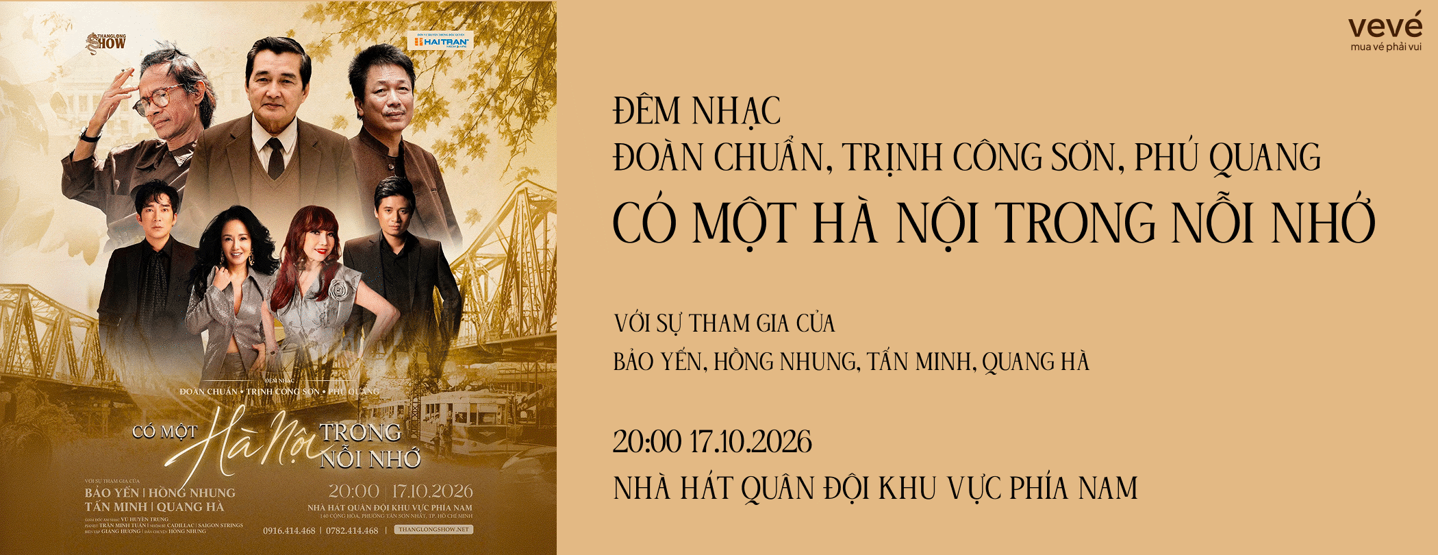Banner sự kiện Đêm nhạc Trịnh Công Sơn - Đoàn Chuẩn - Phú Quang "Có một Hà Nội trong nỗi nhớ"